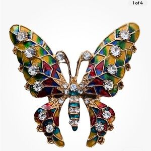 Butterfly Rhinestone Multi Colored Brooch Pin NEW